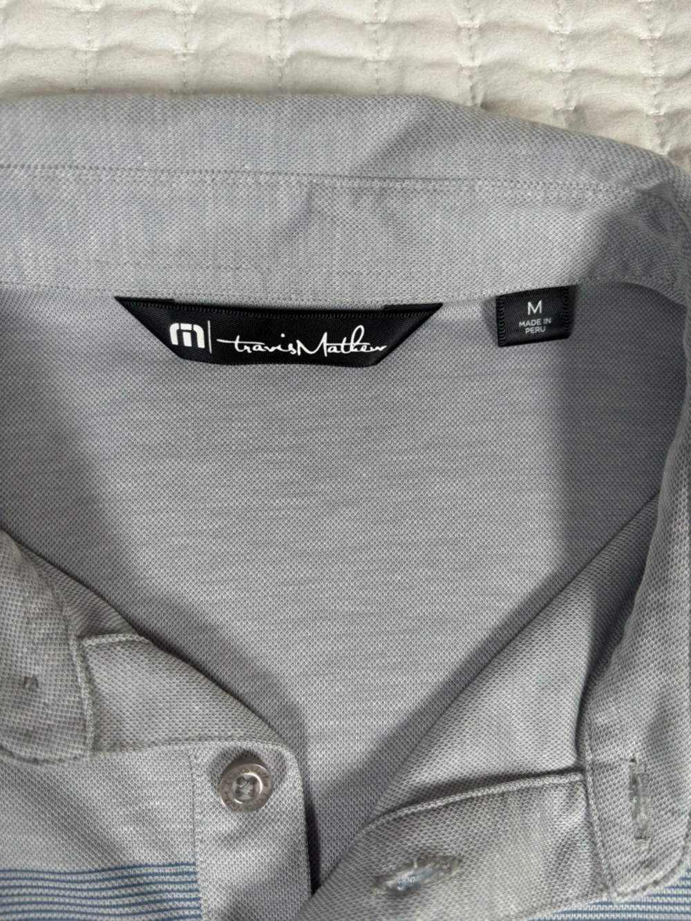 TravisMathew Polo Shirt Men's M Gray Striped Performance Golf Polo Short Sleeve - Picture 3 of 7